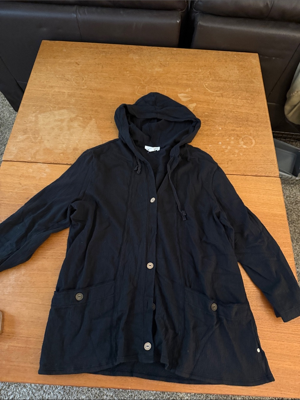 neon buddha Black Hooded Button-Front Utility Jacket